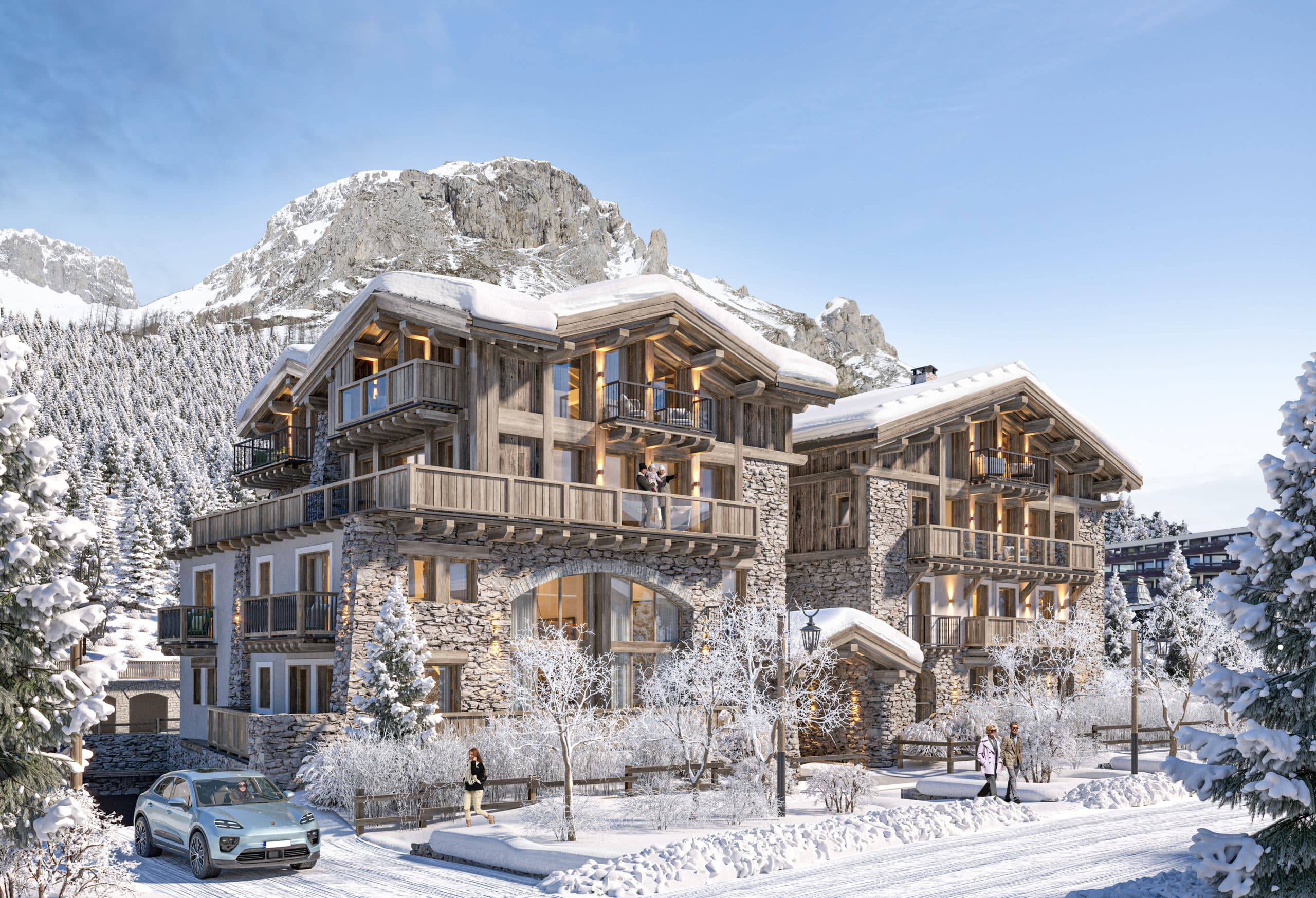 Chalet de luxe à Val d’Isère avec appartements haut de gamme et vue panoramique sur les sommets enneigés